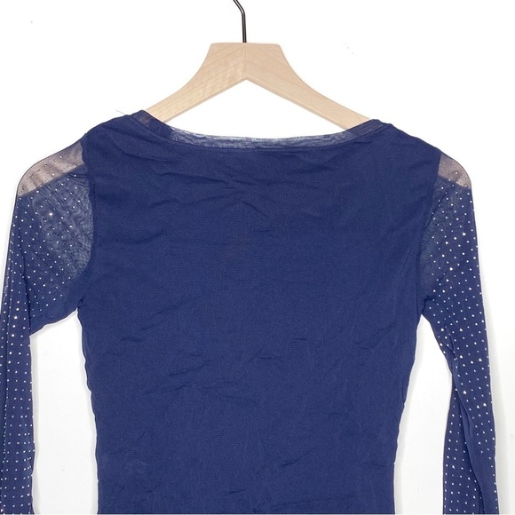 INC International Concepts Mesh Rhinestone Long Sleeve Top Navy Blue XS - Picture 5 of 5